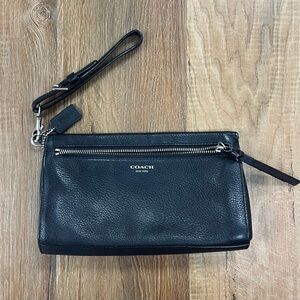 COACH Black pebbled leather wristlet clutch